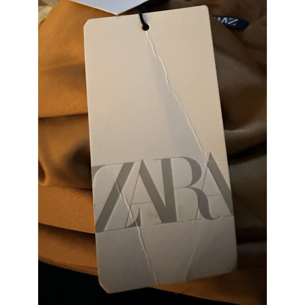NWT Zara Satin Slip Maxi Dress M Bronze Copper Cami Deep V Back Hidden Zipper - Picture 8 of 9